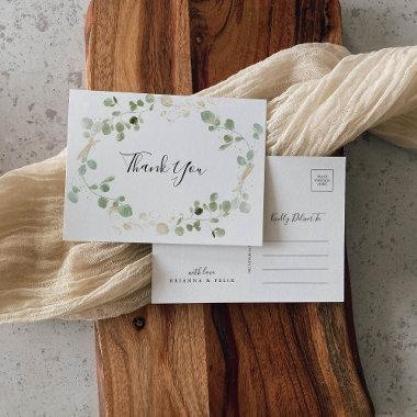 Gold Confetti Eucalyptus Foliage Thank You PostInvitations