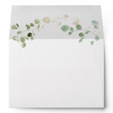 Gold Confetti Eucalyptus Foliage Wedding Envelope