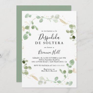 Gold Confetti Eucalyptus Spanish Bridal Shower Invitations