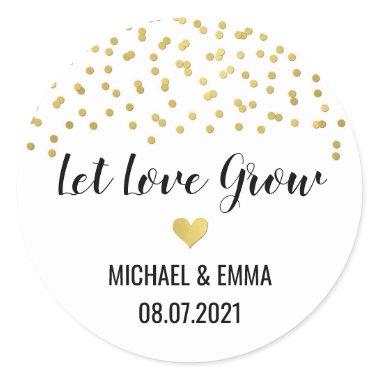 Gold Confetti Heart Let Love Grow Classic Round Sticker