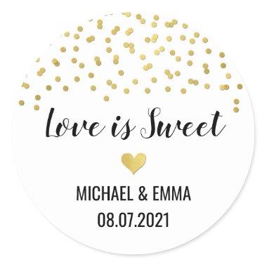 Gold Confetti Heart Love is Sweet Classic Round Sticker