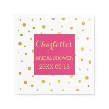 Gold Confetti Hot Pink Bridal Shower Paper Napkins