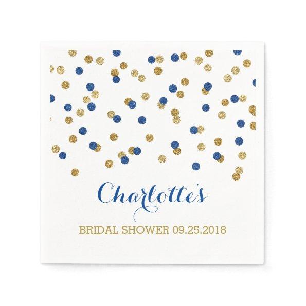 Gold Confetti Navy Blue Bridal Shower Paper Napkins