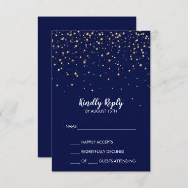 Gold Confetti | Navy Simple Wedding RSVP Card