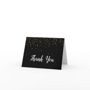 Gold Confetti on Black Bachelorette Thank You Invitations