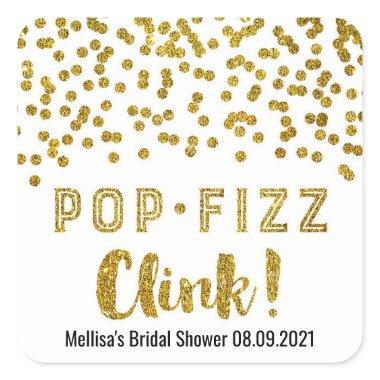 Gold Confetti Pop Fizz Clink Bridal Shower Square Sticker