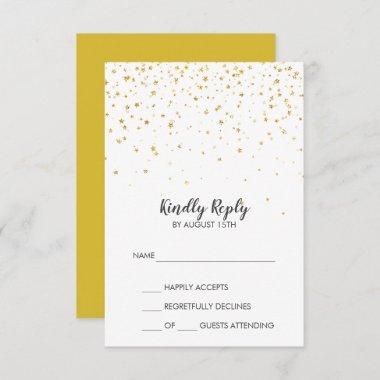 Gold Confetti Simple Wedding RSVP Card