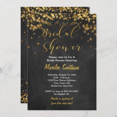 Gold Confetti Stars Chalk Board Bridal Shower Invitations