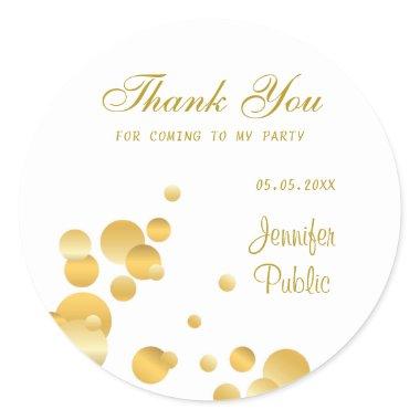 Gold Confetti Thank You Template Hand Script Chic Classic Round Sticker