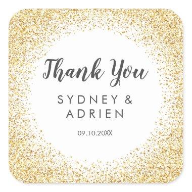 Gold Confetti Wedding Thank You Favor Square Sticker