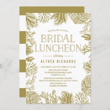Gold Corals Frame Beach Bridal Luncheon Invitations
