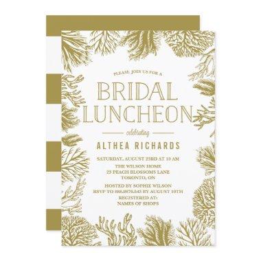 Gold Corals Frame Beach Bridal Luncheon Invitations