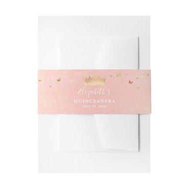 Gold Crown and Floral Blush Pink Rose Elegant Invitations Belly Band
