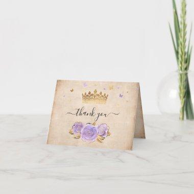 Gold Crown Light Purple Rose Elegant Folded Thank You Invitations