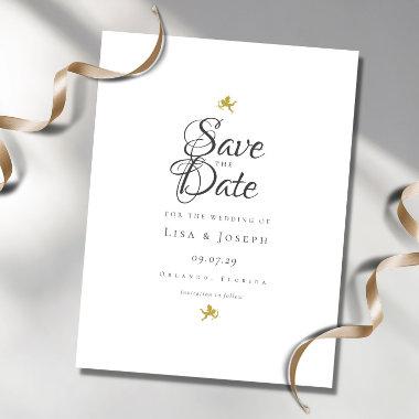 Gold Cupids Elegant Script Save the Date PostInvitations