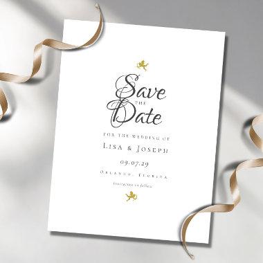 Gold Cupids Elegant Script Save the Date Post