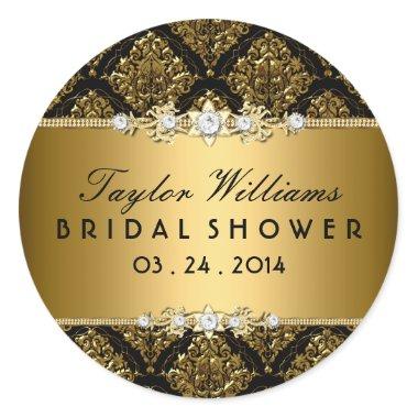 Gold Damask & Floral Jewel Bridal Shower Sticker