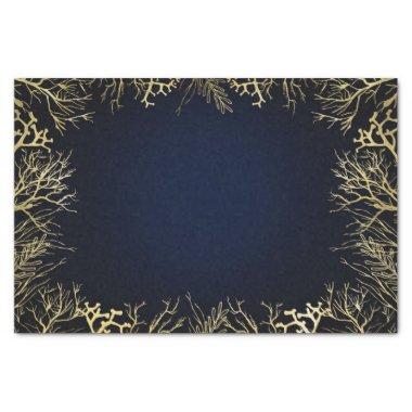 Gold & Dark Navy Blue Elegant Coral Wedding Tissue Paper