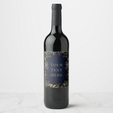Gold & Dark Navy Blue Elegant Coral Wedding Wine Label