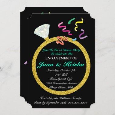 Gold Diamond Ring Engagement Confetti Party Invitations