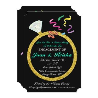 Gold Diamond Ring Engagement Confetti Party Invitations