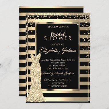 Gold Diamonds, Dress Striped Frame Bridal Shower Invitations