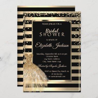 Gold Diamonds,Gold Dress Striped Bridal Shower Invitations