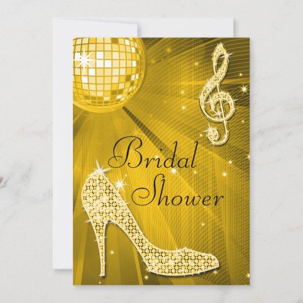 Gold Disco Ball and Sparkle Heels Bridal Shower Invitations