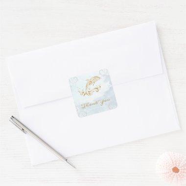 Gold Dolphin Thank You Stickers