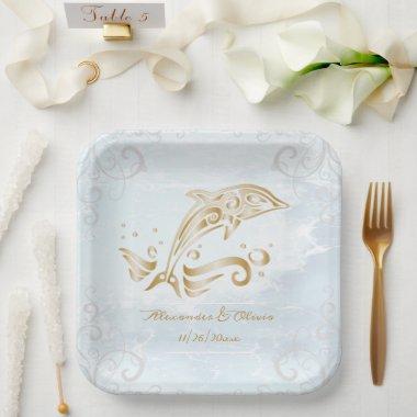 Gold Dolphin Wedding Shower Paper Plate