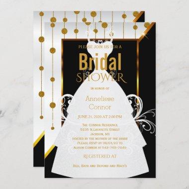 Gold Dots, Black and White Bridal Invitations