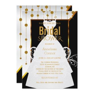 Gold Dots, Black and White Bridal Invitations