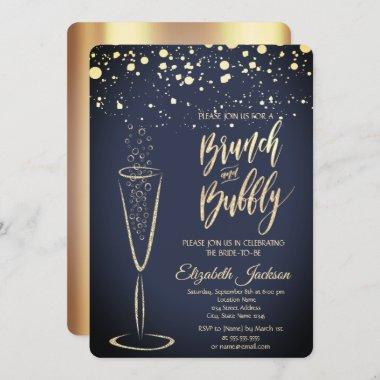 Gold Dots Champagne Glass Bridal Shower Invitations