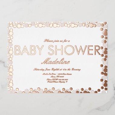 Gold Dots Pattern Baby Shower Foil Invitations