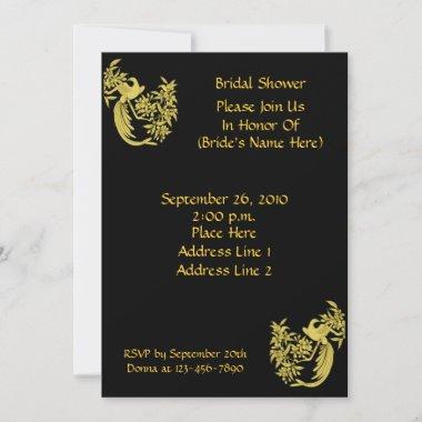 Gold Doves On Black Bridal Shower Invite