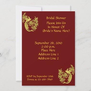 Gold Doves On Burgundy Bridal Shower Invite
