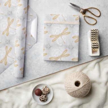 Gold Dragonfly Wedding Wrapping Paper