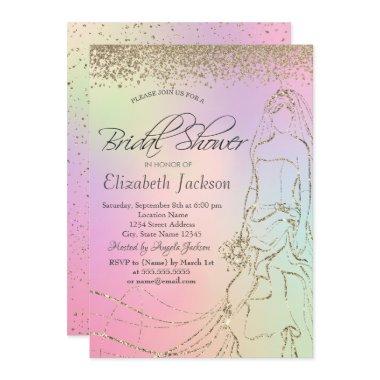 Gold Dress,Diamonds Holographic Bridal Shower Invitations