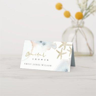 Gold Dusky Blue Beachy Starfish Bridal Shower Place Invitations