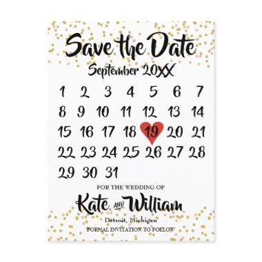 Gold Dust Love Heart Calendar Save the Date Announcement Post
