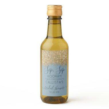 Gold Dusty Blue Glitter Confetti  Win Wine Label