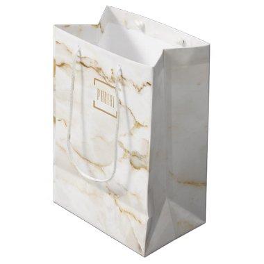 Gold Effect Marble Personalized Christmas Medium Gift Bag