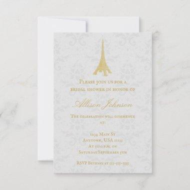 Gold Eiffel Tower Damask Bridal Shower Invite