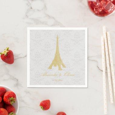 Gold Eiffel Tower Damask Bridal Shower Napkins