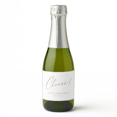 Gold elegant cheers script minimal bridal shower sparkling wine label