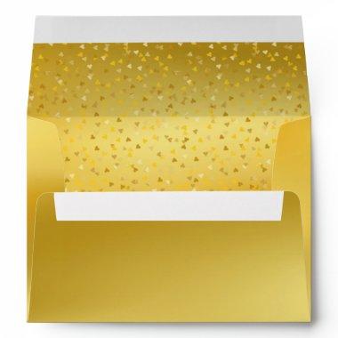 Gold Elegant Love Hearts Confetti Return Address Envelope