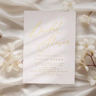 Gold elegant modern script minimal bridal shower foil Invitations