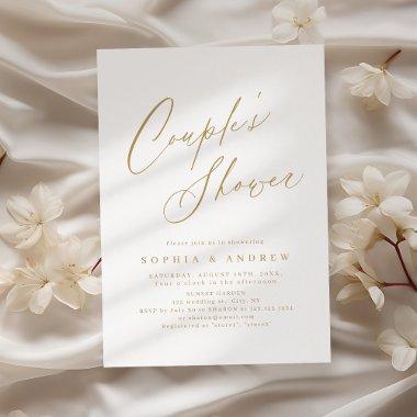 Gold elegant modern script minimal couples shower