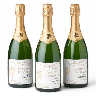 Gold Elegant Pearls and Prosecco  Sparkling Wine Label