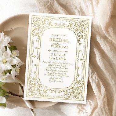 Gold elegant romantic ornate vintage bridal shower Invitations